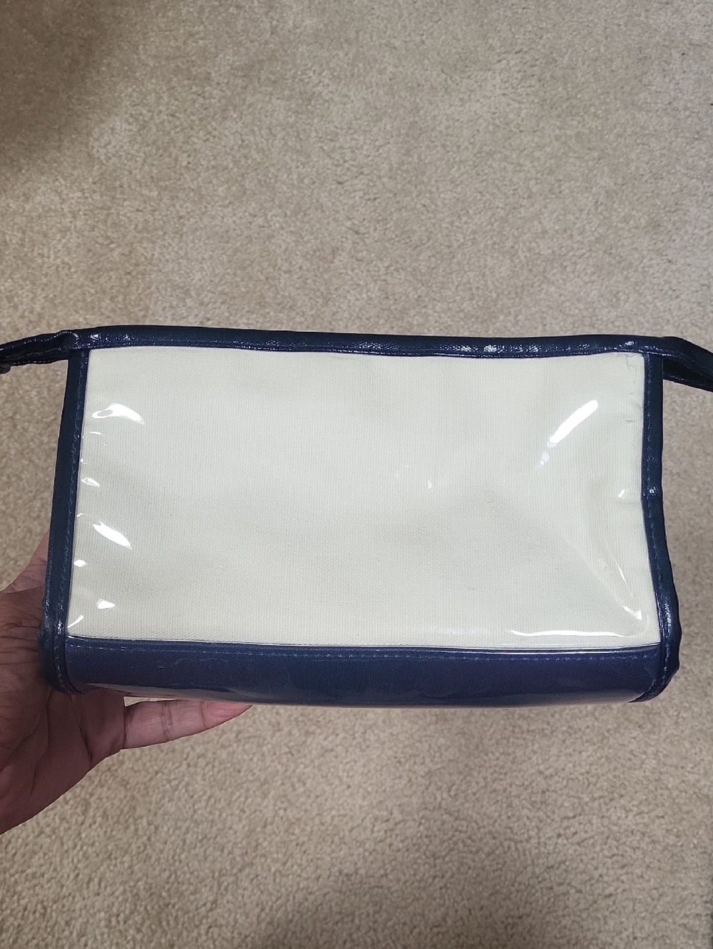 Golf Girl Navy & Cream Wristlet Pouch Canvad W Plastic Lining Wipeable Like New - Picture 5 of 9